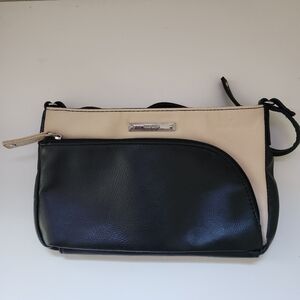Nine West Black Cream Crossbody Bag Faux Leather